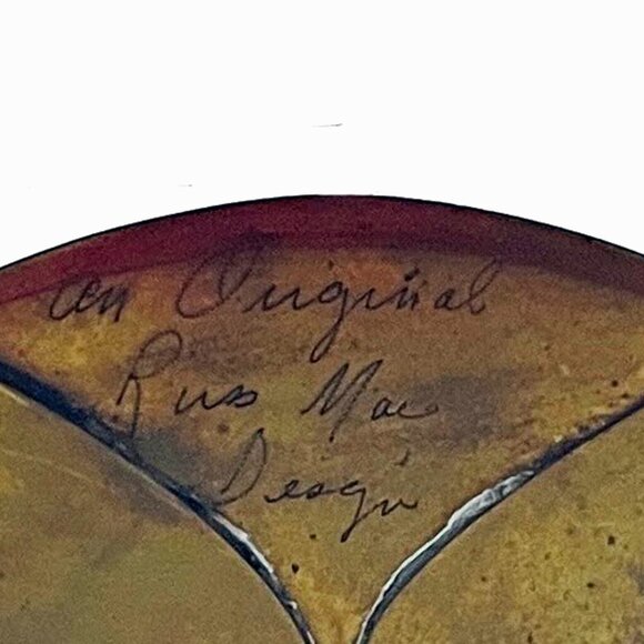 Russ Mai Design Belt Buckle Tribal Hammered Silver Etched Brass Metal Vintage - Picture 6 of 6